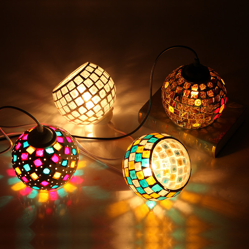 波西米亚马塞克餐厅咖啡厅复古走廊酒吧台过道地中海创意彩色吊灯