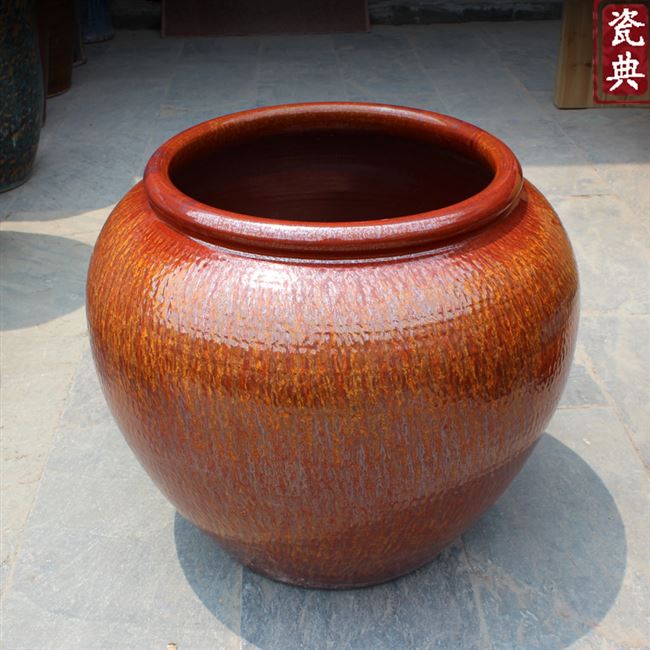 高档景德镇手工粗陶鱼缸特大号水缸陶瓷50斤100斤酒缸落地干枝花