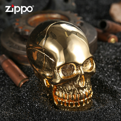 zippo打火机骷髅重甲日立体镀金摆台茶室火机正版珍藏版zippo