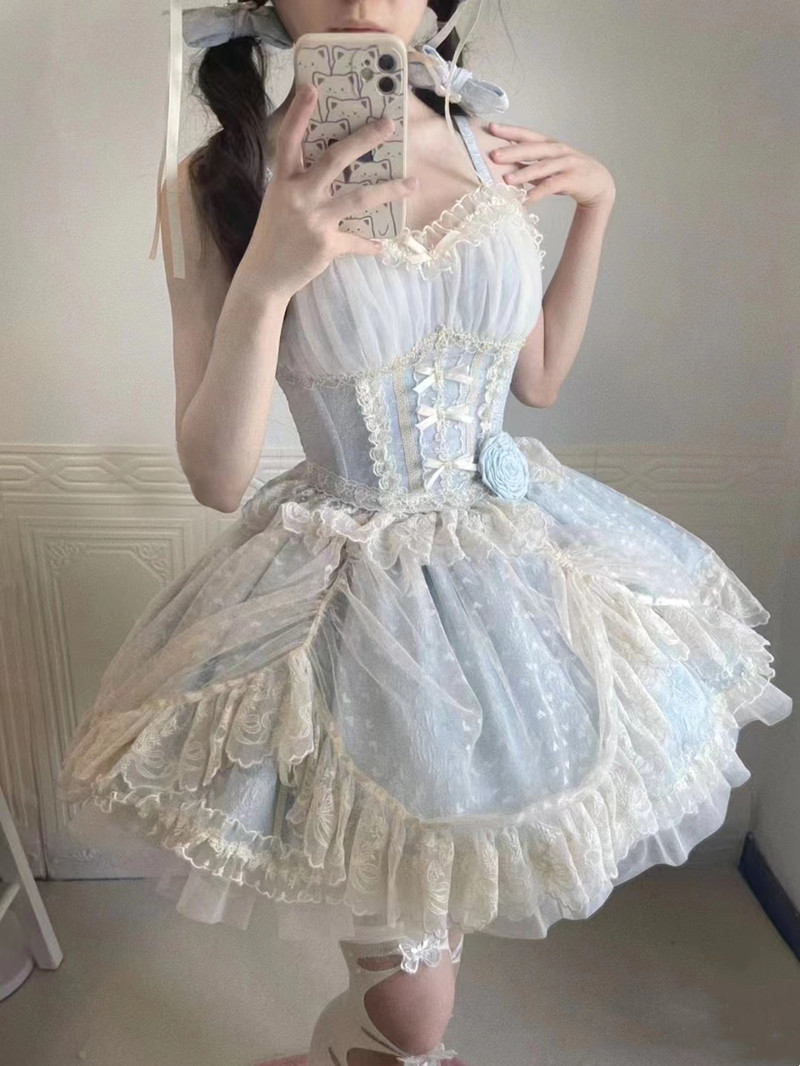 lolita公主裙甜美蕾丝蓬蓬裙宫廷风重工封腰高腰芭蕾裙洛丽塔纱裙