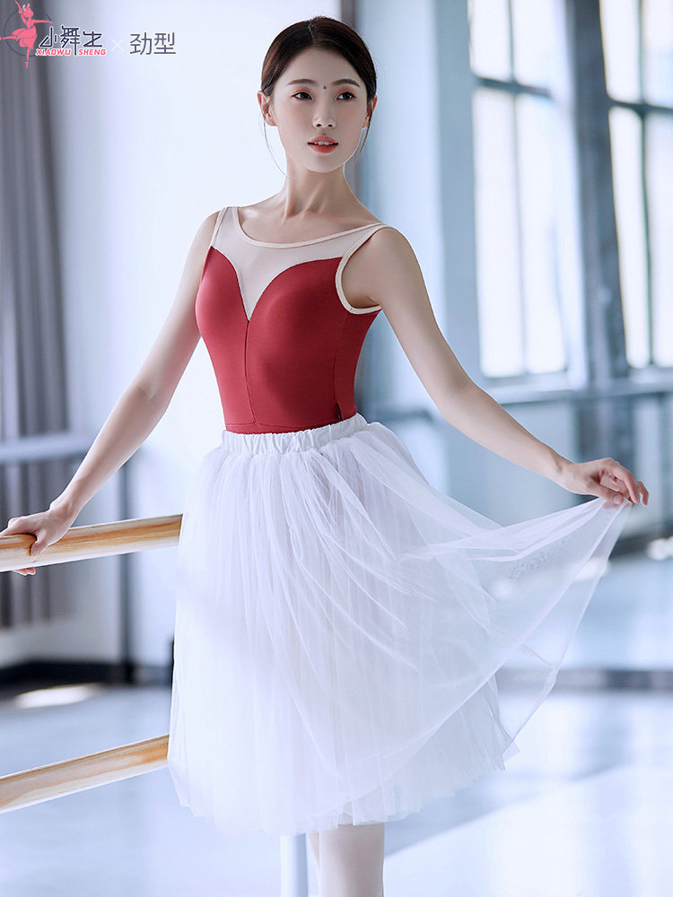 芭蕾舞裙成人女中长裙舞蹈纱裙练功裙演出四层网纱透气教师舞裙