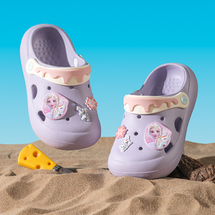 艾莎公主女童拖鞋夏季软底防滑沙滩外穿迪士尼冰雪奇缘儿童洞洞鞋