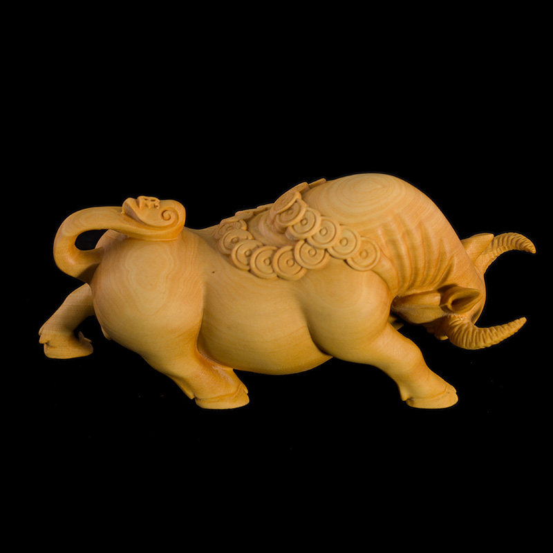小叶黄杨木牛气冲天摆件实木招财镇宅风水客厅装饰吉祥