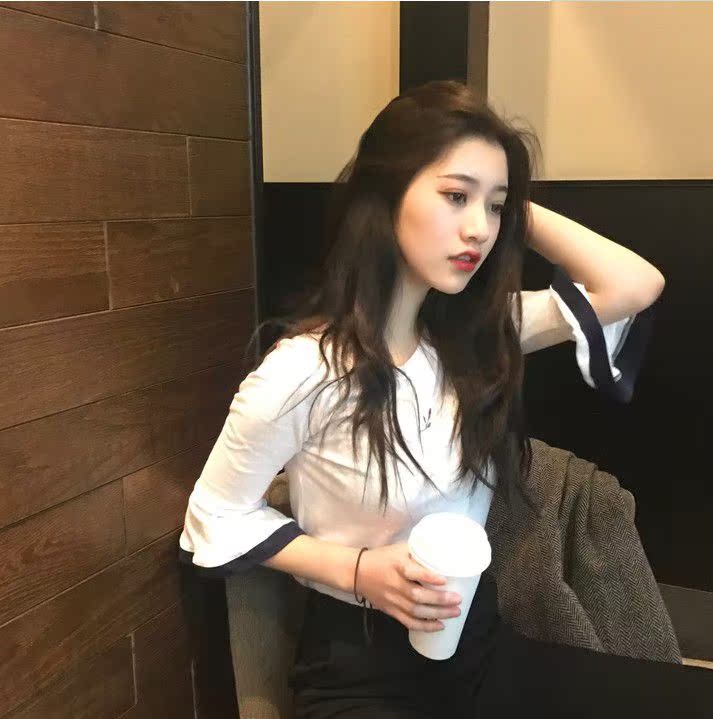 T恤女夏韩国ulzzang七分袖刺绣短袖丅恤原宿BF学生半袖体桖上衣服|ruв категории Женская одежда, футболка - от Buy2taobao.com для оказания профессиональной услуги покупки агента Taobao