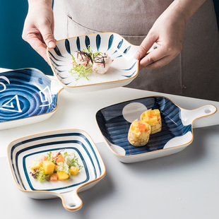 北欧烤盘陶瓷带柄可爱的盘子创意个性网红餐具套装组合菜盘家用