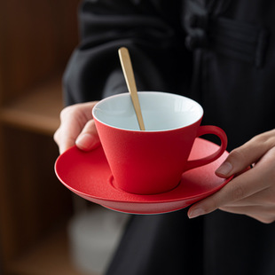 茶水道初璞 高档咖啡杯轻奢磨砂陶瓷马克杯小众高级感杯碟套装日