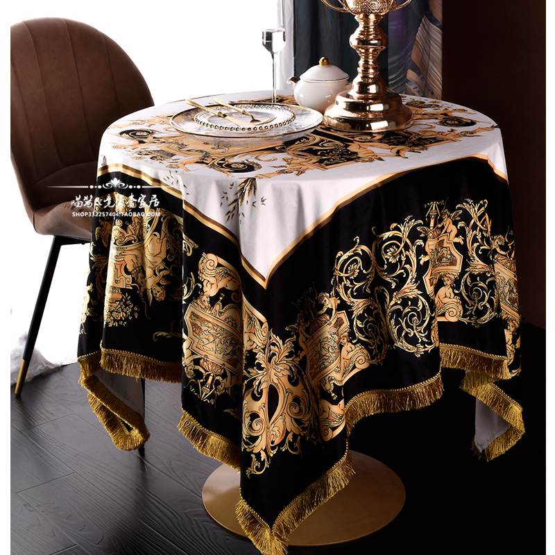 欧式轻奢丽丝绒家用桌布方形餐桌台布圆桌电视柜茶几防滑隔脏盖巾
