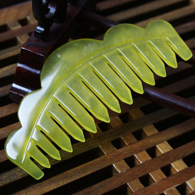 天然岫玉玉梳子 收纳 按摩 保健 天然玉梳小号