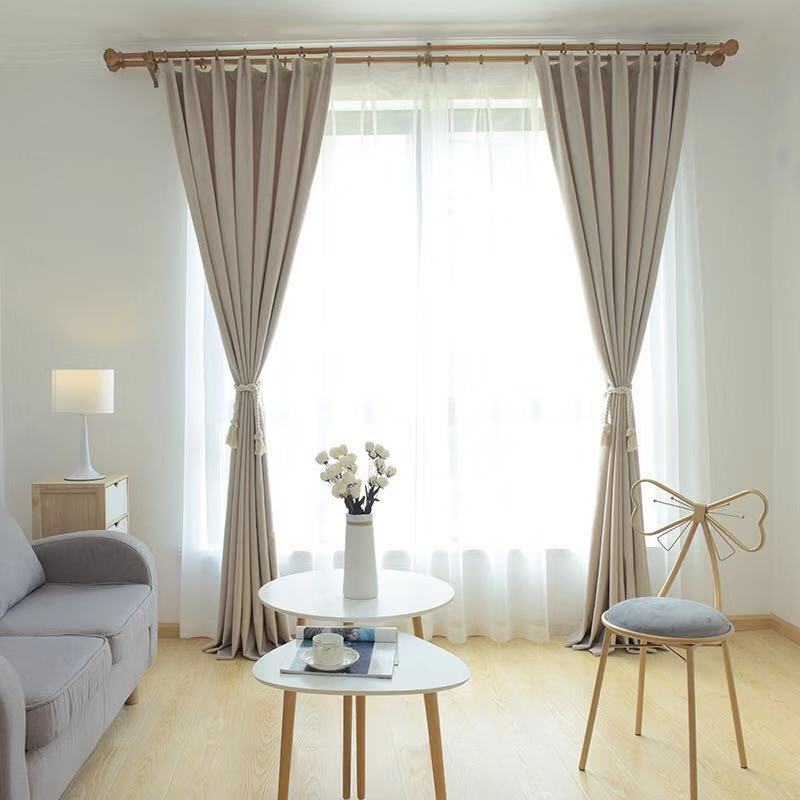 现代简约素色人字尼窗帘纯色遮光成品定制卧室客厅飘窗拼接窗帘