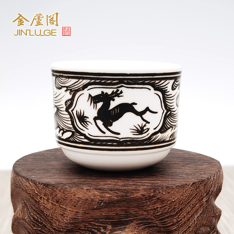 吉州窑纯手工手绘陶瓷杯仿古家用茶具茗杯主人杯可养开片中国古典