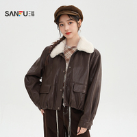 到手321.2！三福加绒毛绒翻领皮衣