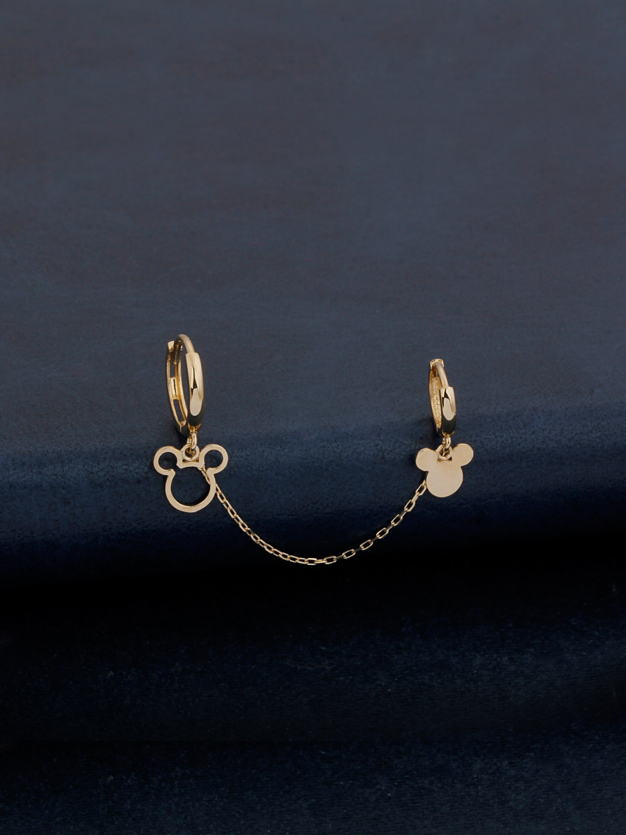 geunyeon瑾妍纯14k黄金耳环女简约个性双耳洞k金耳饰耳环女友礼物