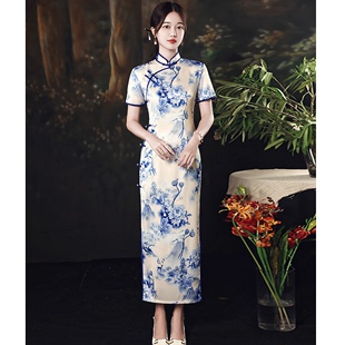 青花瓷旗袍夏季新款2024晚礼服女高级感高端气质绝美改良老上海