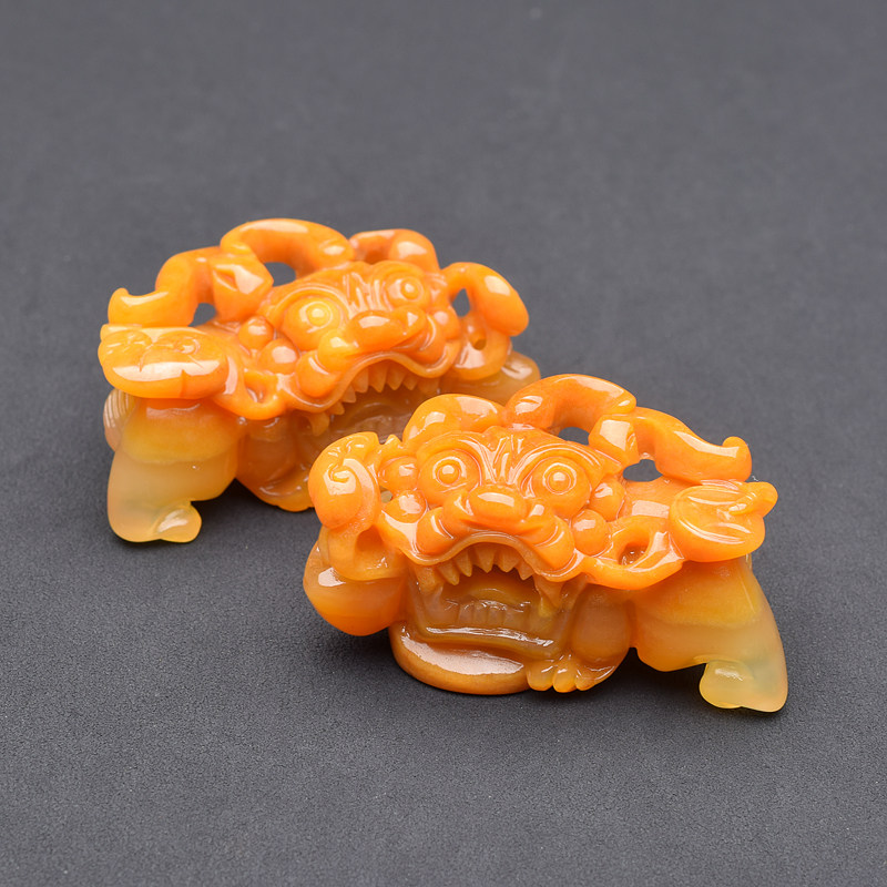 天然黄龙玉霸王貔貅挂件对件吊坠玉坠a货玉石金沙阴阳云南龙陵玉