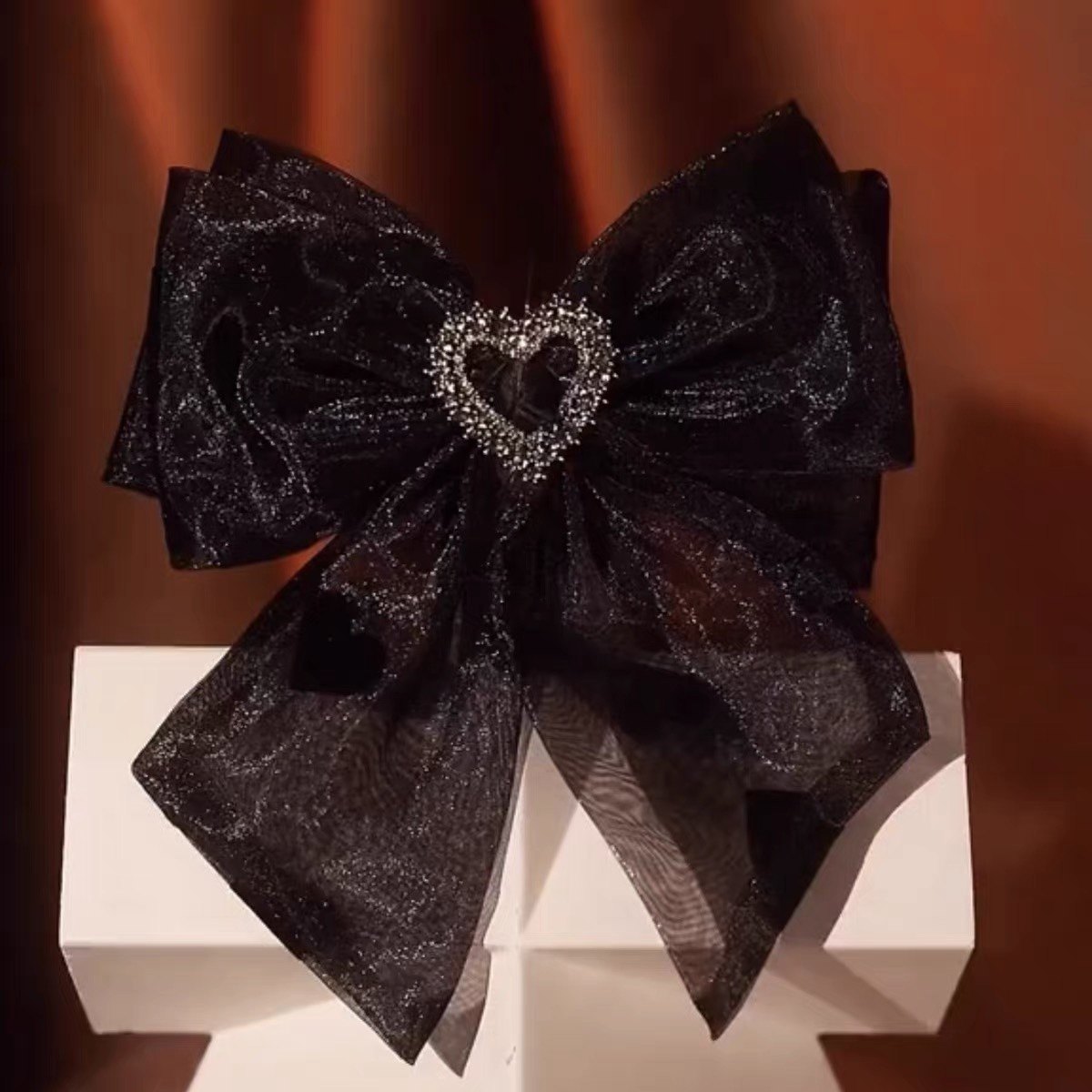 铂思亚饰品爱心大蝴蝶结头饰黑色发夹后脑勺弹簧夹高级感头花发饰