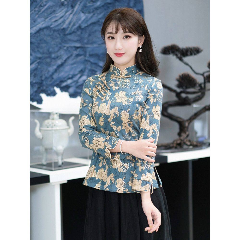春季中式唐装半身旗袍长袖复古禅意原创国潮中国风民国风女装—上衣