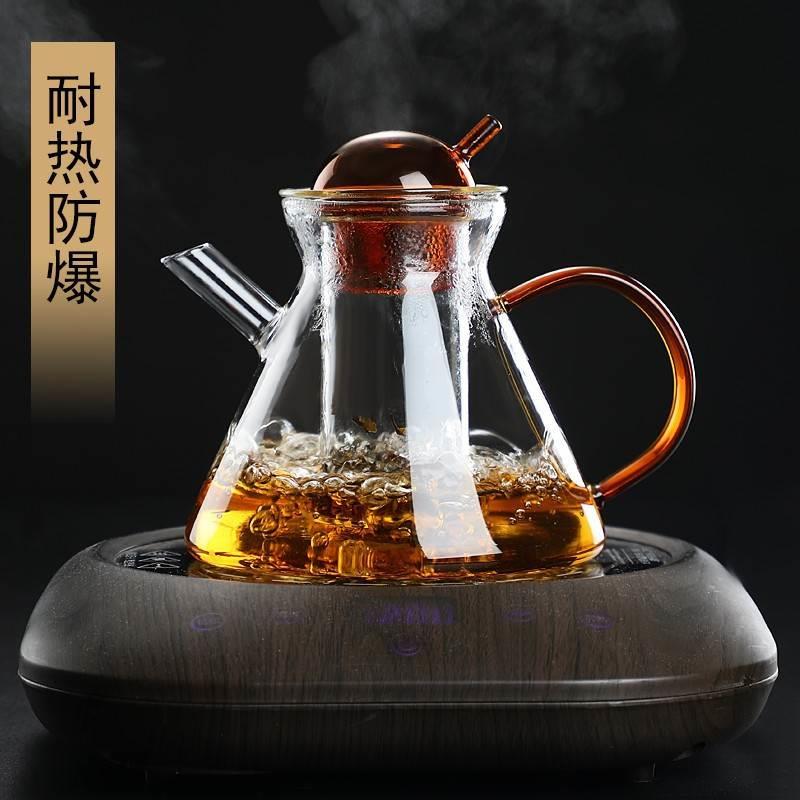 北欧简约高硼硅玻璃泡茶壶 琥珀色茶杯茶具 耐热加厚透明养生壶