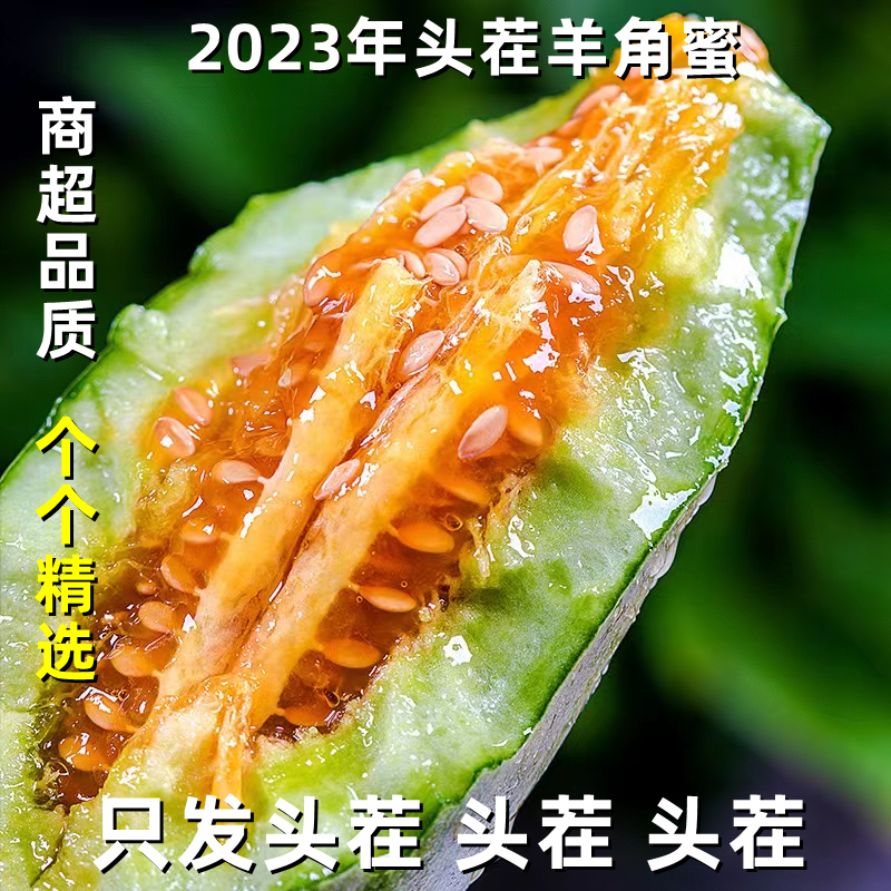 正宗潍坊羊角蜜头茬现摘现发哈密瓜甜瓜脆甜多汁4.5斤带箱