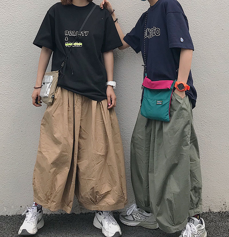 中性复古走路带风宽松松紧灯笼裤阔腿裙裤工装裤实拍实价已检