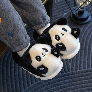 儿童棉拖鞋2023新款男冬季家居可爱毛绒熊猫女童亲子宝宝包根棉鞋