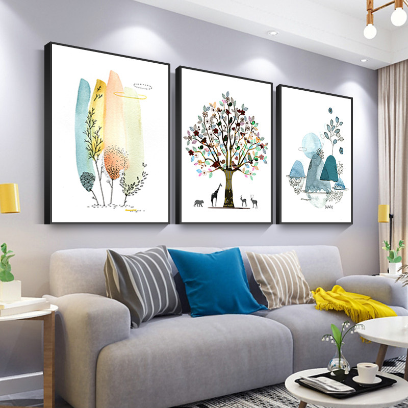 客厅装饰画客厅北欧简约沙发背景墙挂画现代卧室床头壁画餐厅三联