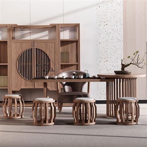 日月与卿 新中式茶桌椅组合实木功夫泡茶办公小茶台禅意茶室家具