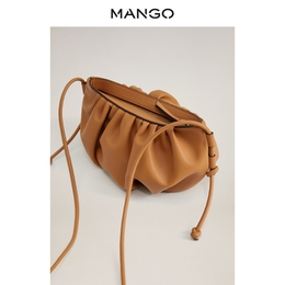 MANGO女装手提包2020春夏新款褶皱细节装饰性绳结长肩带挎包