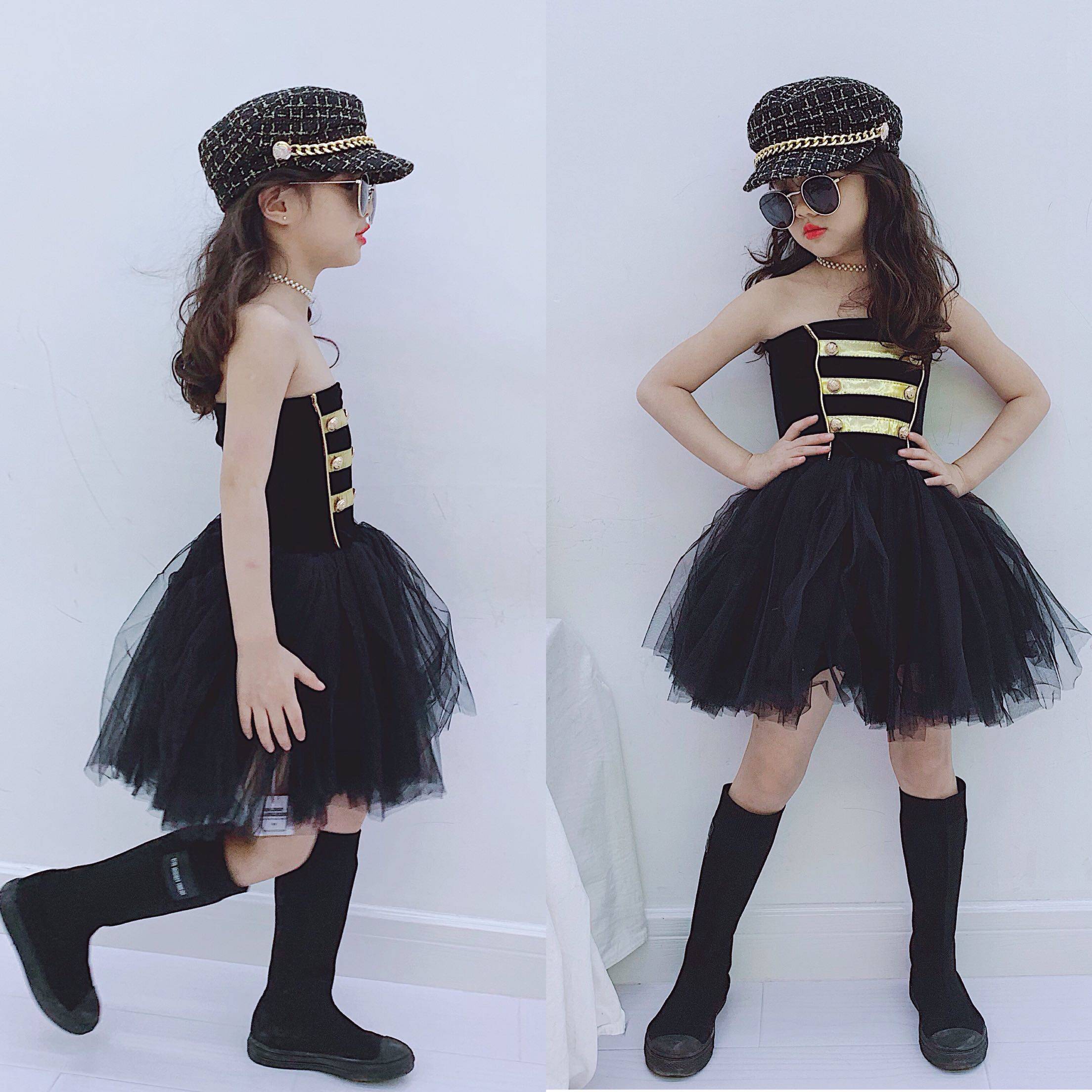 定制女童连衣裙春秋夏新款儿童时尚个性走秀抹胸扣子连衣裙潮