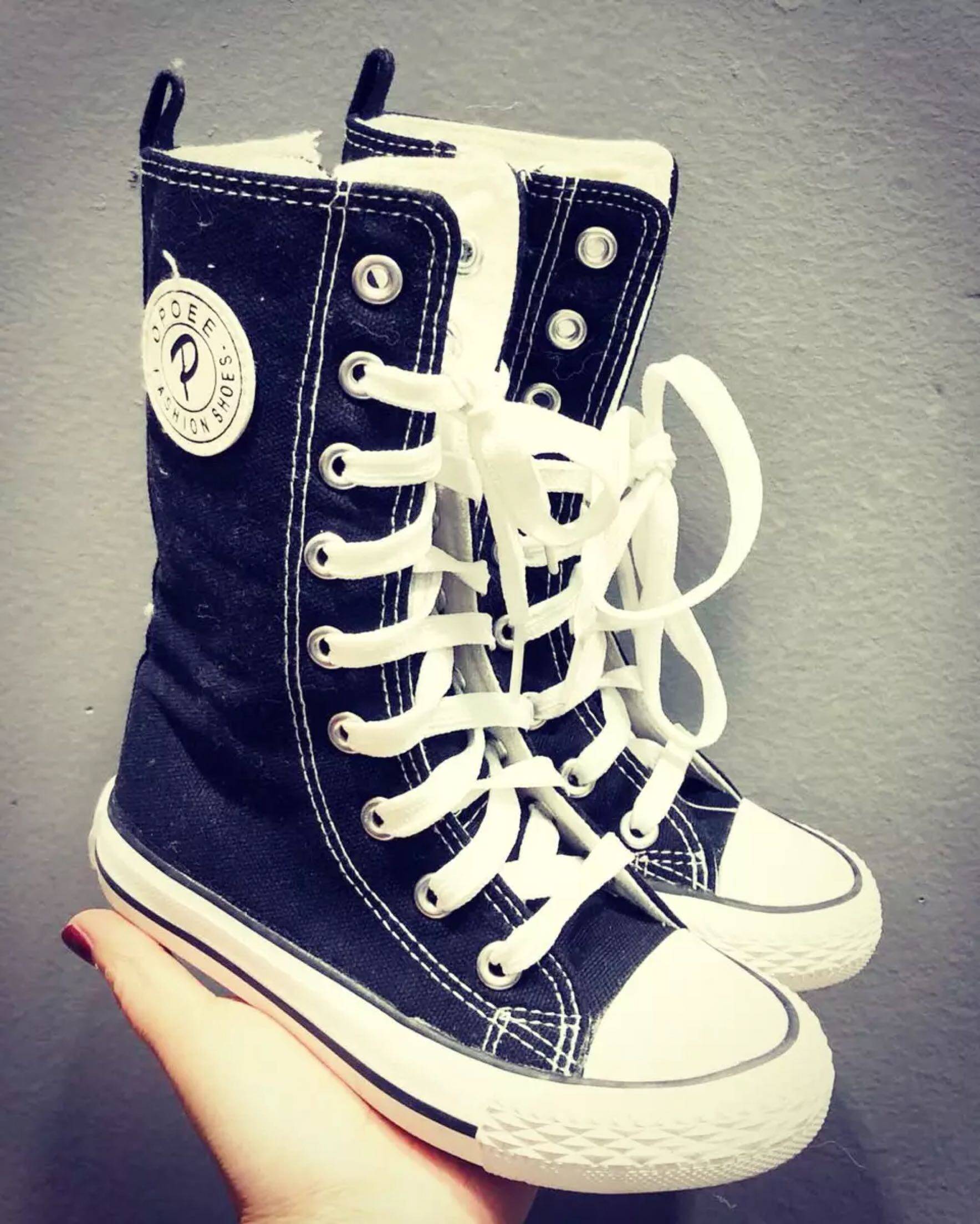 独家定制女童欧美款大牌风高邦帆布鞋拉链款儿童男女童长靴