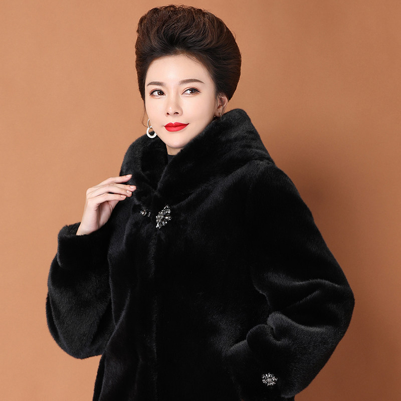 水貂毛整貂貂皮大衣海宁天鹅绒皮草中老年女装妈妈装冬季貂绒外套