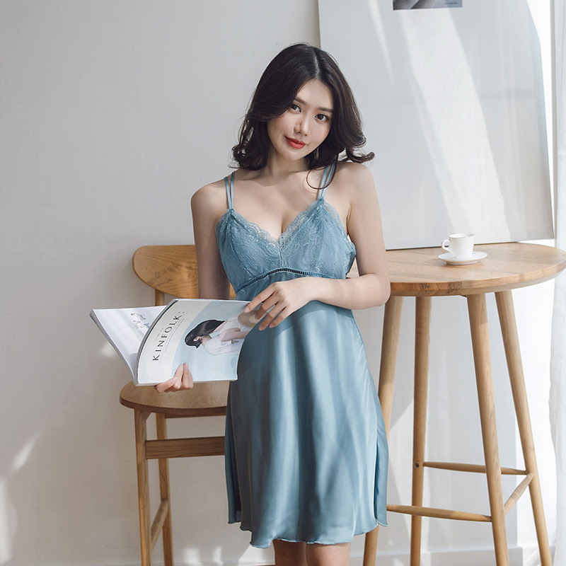 冰丝性感睡衣女春秋新款带胸垫丝绸吊带睡裙蕾丝露背薄款家居服夏在类目 女士内衣/男士内衣/家居服, 睡裙中 - 来自Buy2taobao.com提供专业的淘宝代购服务