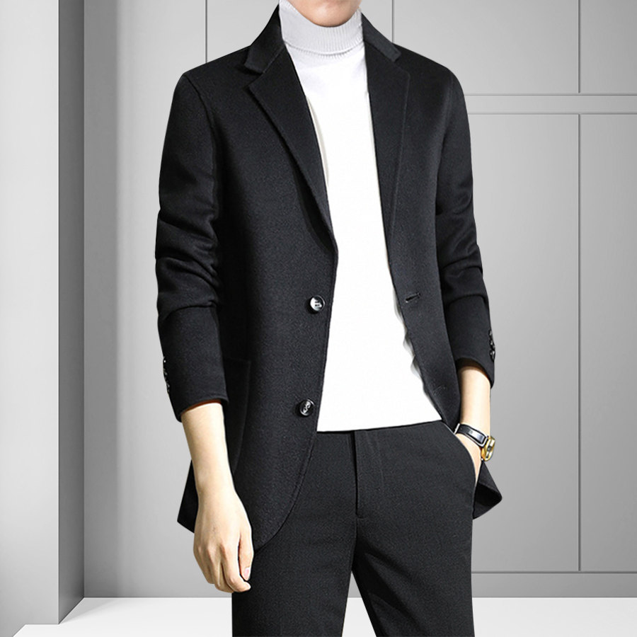 手工双面呢子羊毛外套男短款无羊绒毛尼休闲西服修身商务小西装优惠券