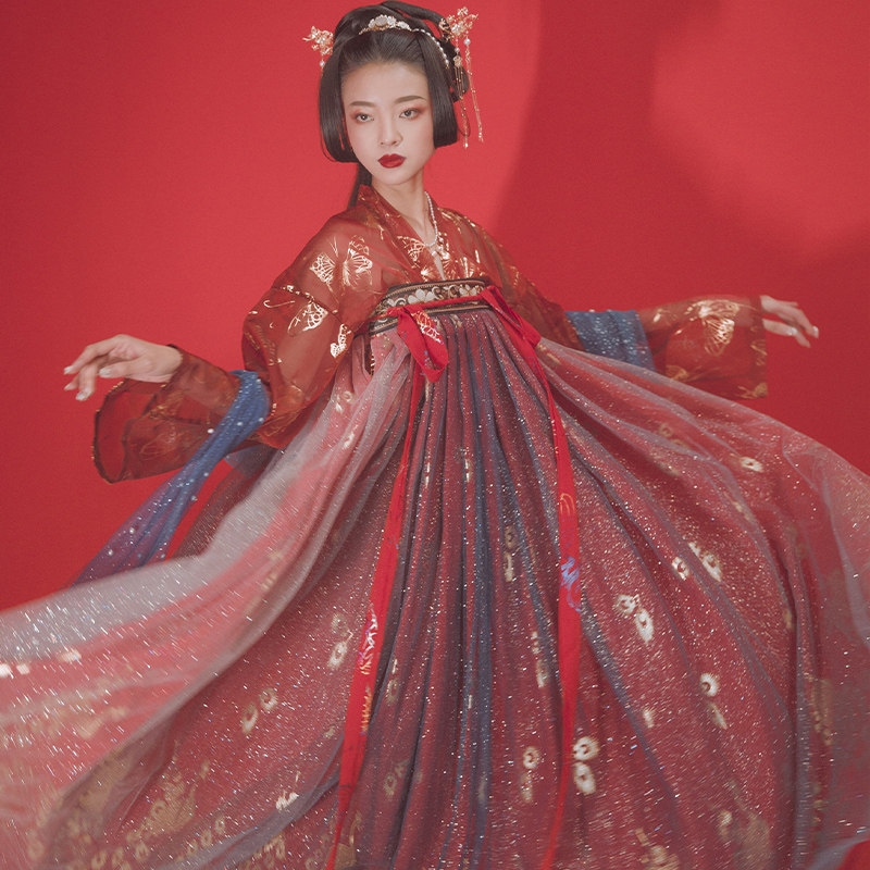 鸾星汉服女齐胸襦裙中国风学生红色6米古装改良超仙淡雅夏季薄款