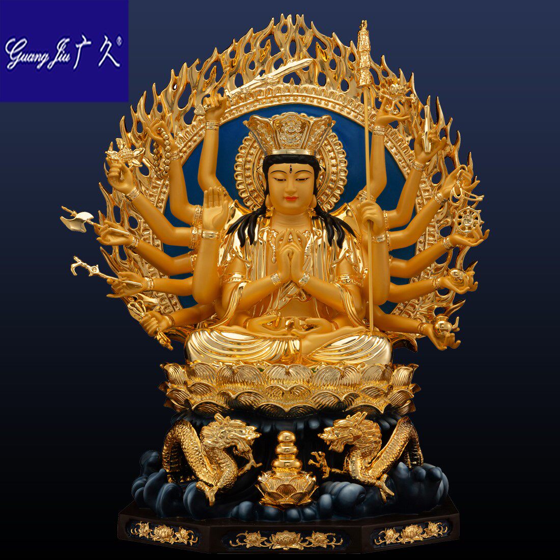 准提佛母像铜像准提佛母佛像准提菩萨佛像供奉铜摆件19寸纯铜鎏金