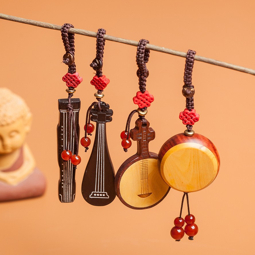 中国风木质乐器钥匙扣背包挂件铜木工艺品文创挂饰国潮元素钥匙扣