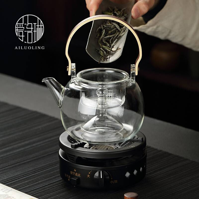 爱洛琳 耐高温玻璃煮茶壶便携茶具套装 旅行户外充气烧水炉泡茶壶