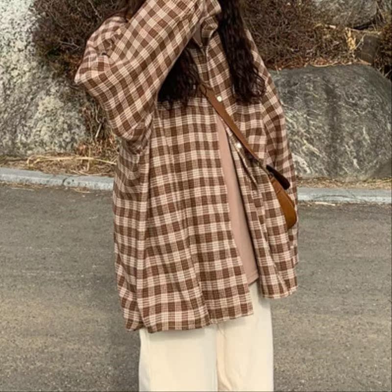美式秋天显瘦宽大欧式宽松休闲时尚大方女生方格格子衬衫女在类目 女装/女士精品, 衬衫中 - 来自Buy2taobao.com提供专业的淘宝代购服务