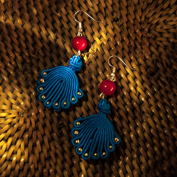 白金金的盘丝洞┃蓝色手工刺绣耳环中国风耳环古典耳环复古民族风