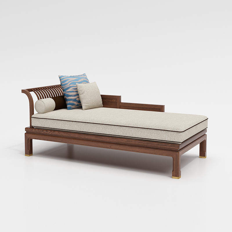 新中式贵妃沙发躺椅乌金木贵妃榻实木单人胡桃木美人榻定制贵妃椅