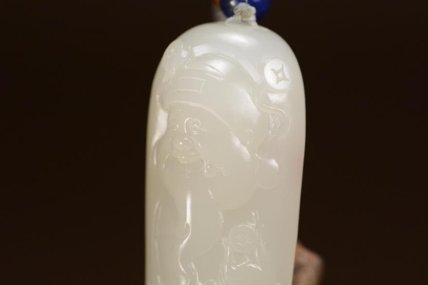 33海派玉雕大师张良作品 新疆和田籽料 财神 满皮 精品挂件 20克