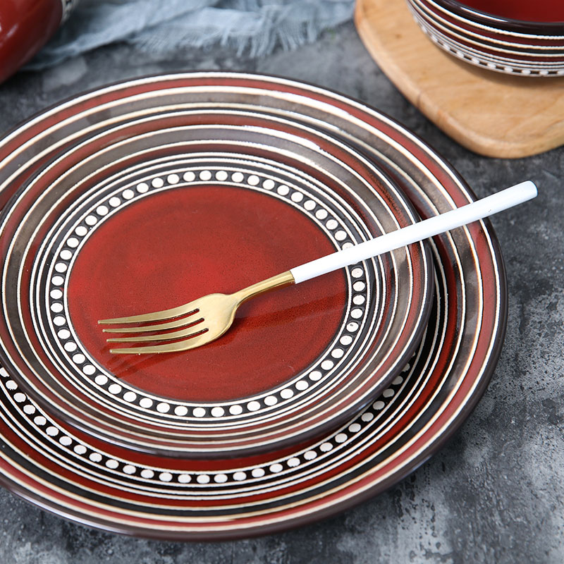 玉泉欧式西餐盘牛排盘美式家用陶瓷菜盘餐盘个性创意碗盘餐具套装