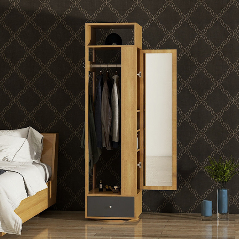 穿衣镜全身落地镜挂衣架一体小户型旋转卧室衣帽柜多功能收纳柜子-mc