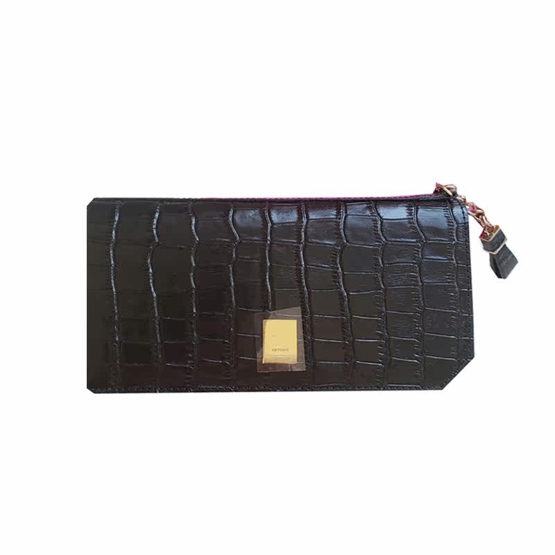 韩国omnia专柜正品鳄鱼纹长款牛皮黑色高档时尚薄款女士钱包 现货