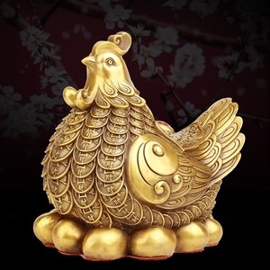 铜鸡摆件风水纯铜金钱母鸡金鸡下蛋招财生肖鸡客厅装饰工艺品