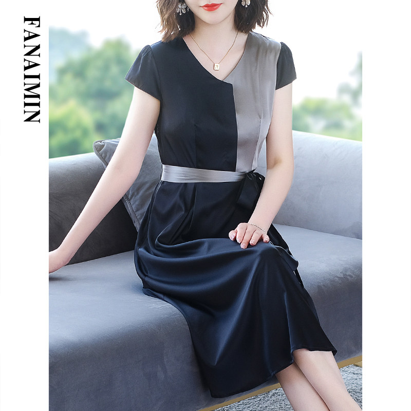 重磅真丝连衣裙女名媛气质年轻款桑蚕丝典雅大牌高档杭州丝绸裙子