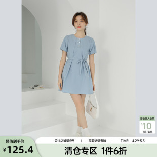 奈格薇儿小个子韩版夏季连衣裙女2023纯棉多巴胺穿搭绑带a字短裙