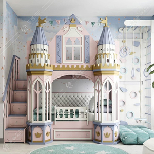 公主儿童双层床城堡带滑梯图片