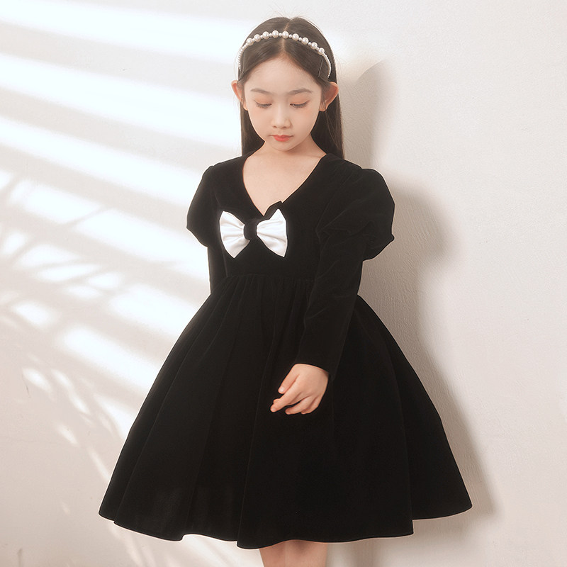 女童晚礼服黑色高级公主裙儿童高端主持人女孩钢琴演奏演出服冬季