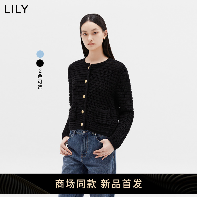 【专柜甄选】LILY2023冬新款女装复古优雅小香风气质通勤针织开衫