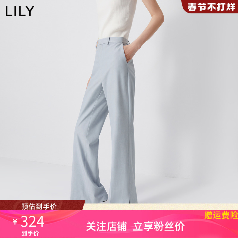 【专柜甄选】LILY2024春新款女装多巴胺穿搭通勤款开叉阔腿休闲裤